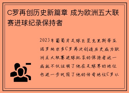 C罗再创历史新篇章 成为欧洲五大联赛进球纪录保持者
