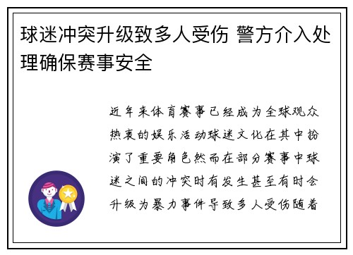 球迷冲突升级致多人受伤 警方介入处理确保赛事安全