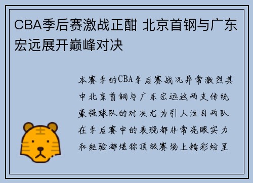 CBA季后赛激战正酣 北京首钢与广东宏远展开巅峰对决